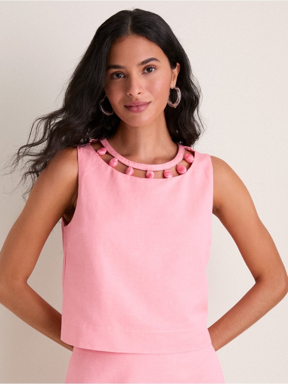 Hyacinth House Pink Beaded Dottie Tank Size Medium NWT Cotton/Linen Blend